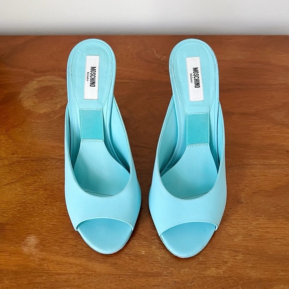 MOSCHINO x Barbie • turquoise stiletto mules heels sandals peep toe - Picture 3 of 11